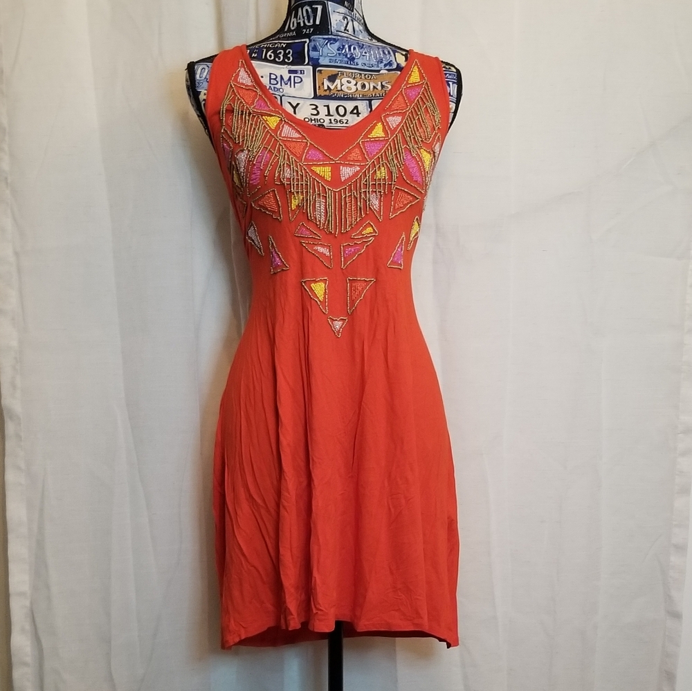 🧡Orange tribal🧿🏹 beaded boho shirt tank top
